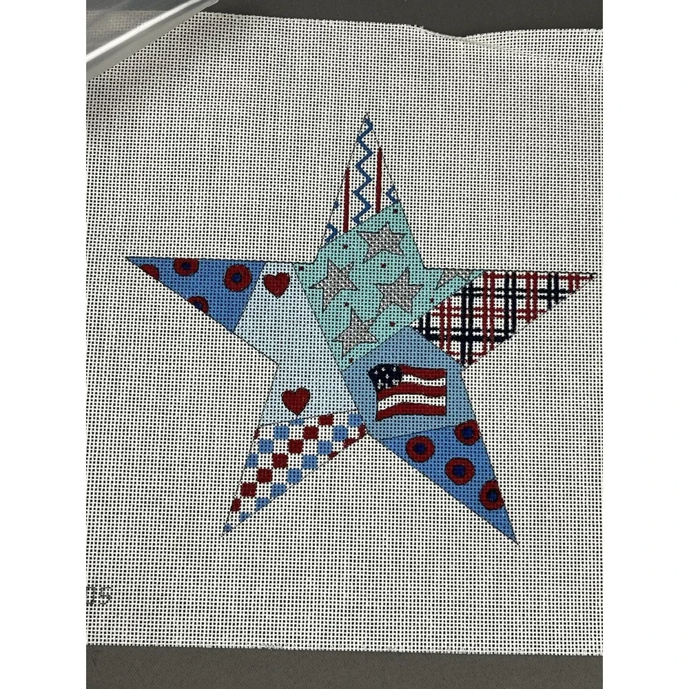 Renaissance Designs Handpainted Needlepoint Canvas USA Star Flag 4th of July‎